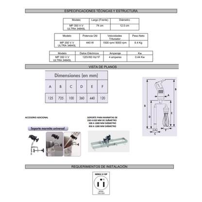 Licuadora trituradora de inmersión MP 350 V.V