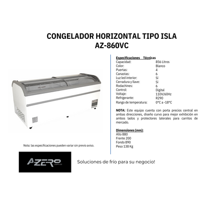 Congelador horizontal tipo isla 860 litros