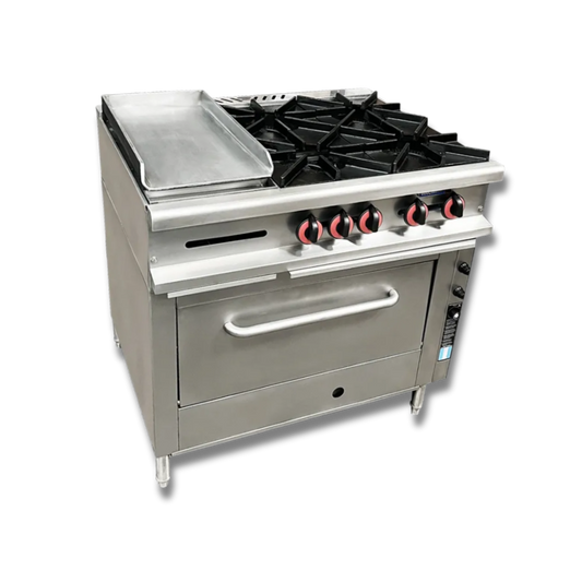 Estufa 4 quemadores, plancha y horno