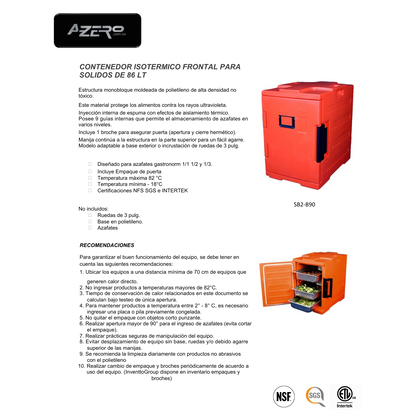 Contenedor isotérmico frontal 86 lts