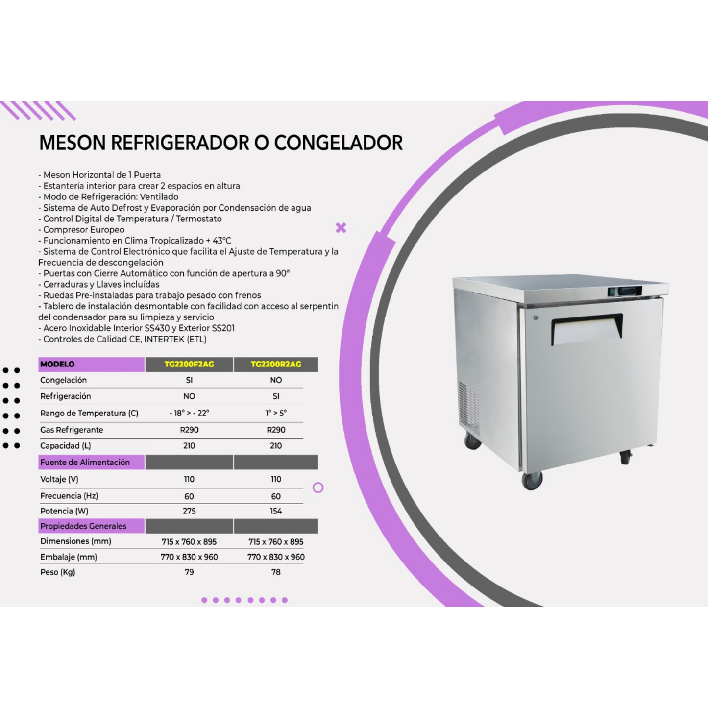 Mesa congelación de 1 Puerta