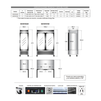 Refrigerador vertical dos puertas de vidrio 1269 LTS