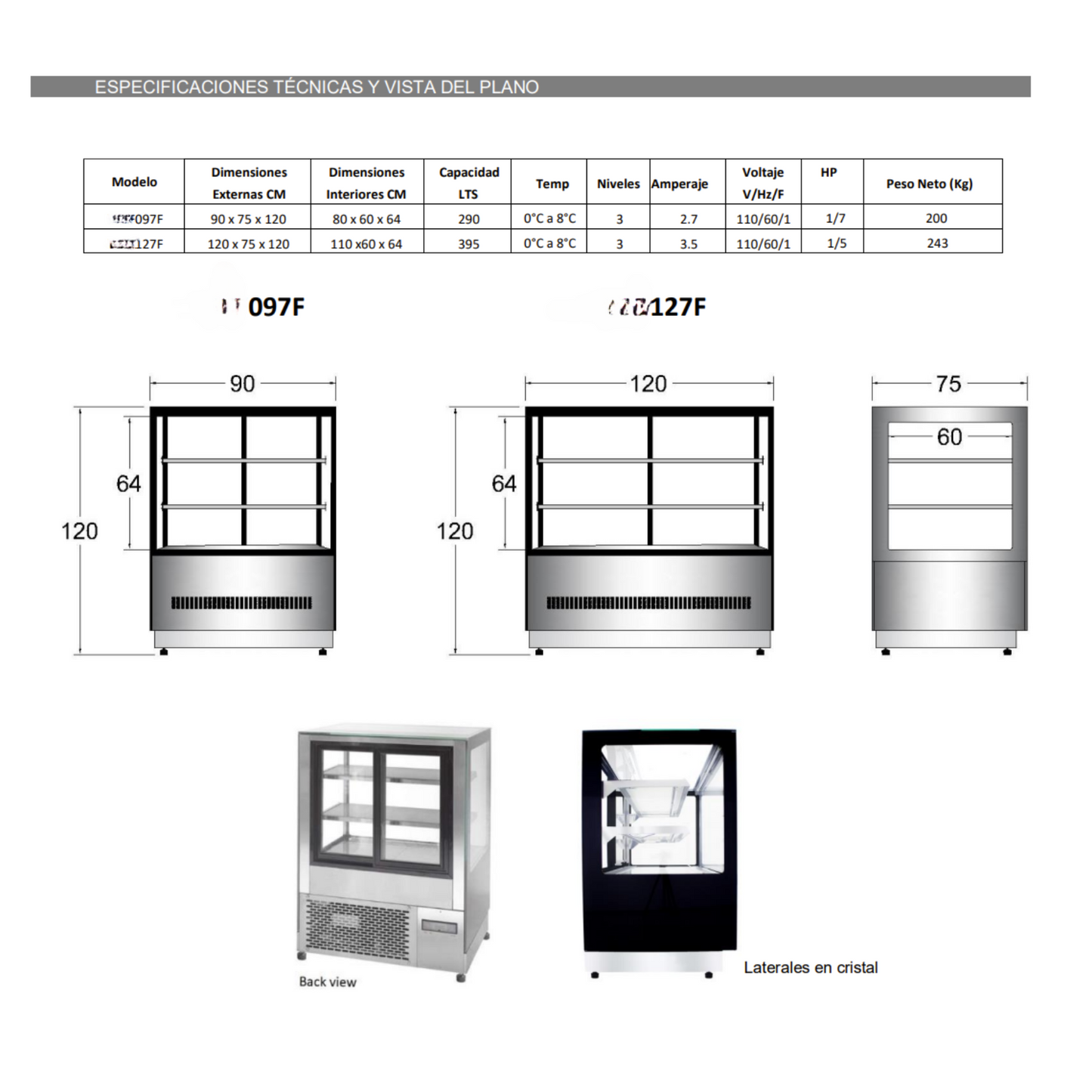 Vitrina refrigerada de piso 90 cm.