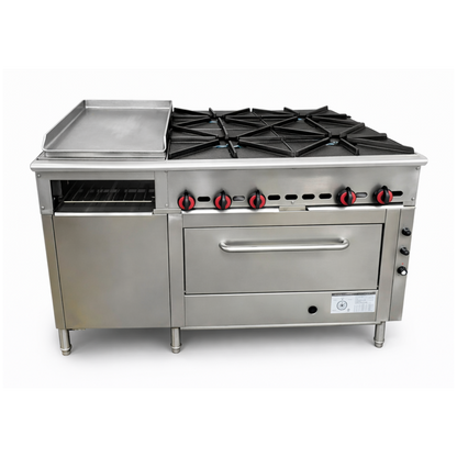 Cocina 4 Quemadores Grandes, Plancha, Gratinador y Horno