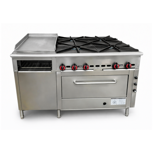 Cocina 4 Quemadores Grandes, Plancha, Gratinador y Horno