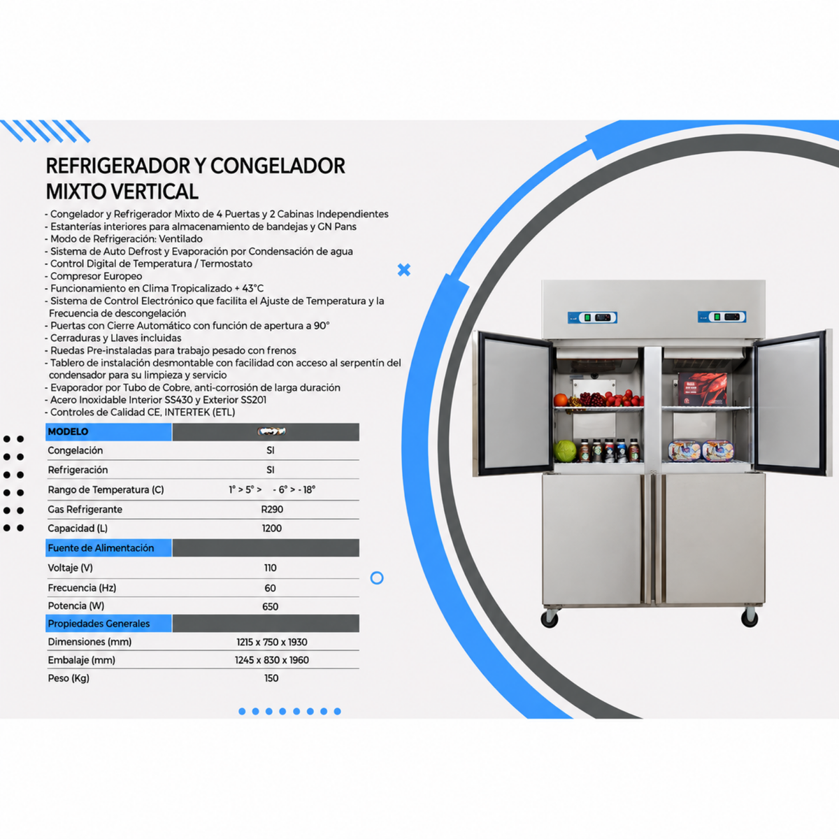 Nevera Vertical Mixta 1200 litros (Congelador y Refrigerador)