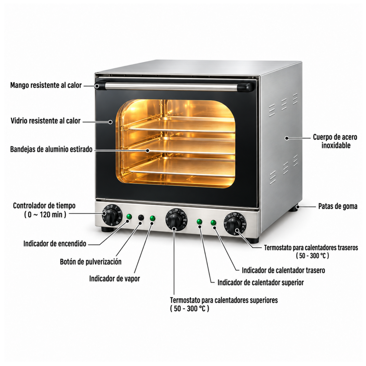Horno de Convección Profesional 4 Bandejas AZ-TO-4A  – 220V
