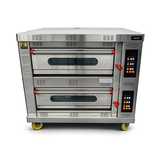 Horno de Pizzas doble cámara 4 bandejas con piso piedra refractaria Digital a gas