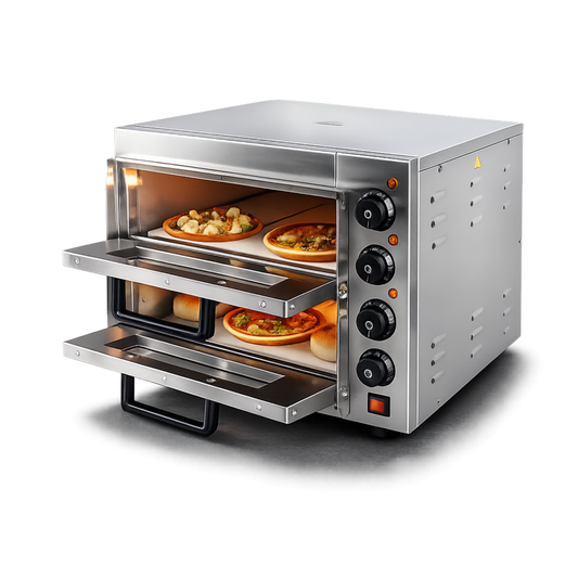 Horno para pizza 2 Camaras con 2 Piedras Refractaria Profesional con Función de Grill-Gratinados