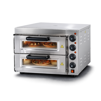 Horno para pizza 2 Camaras con 2 Piedras Refractaria Profesional con Función de Grill-Gratinados