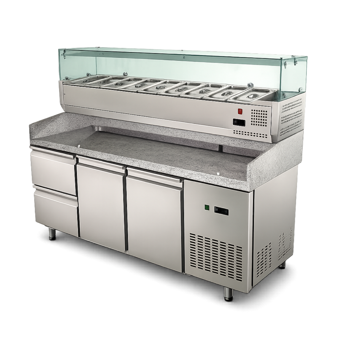 Mesa Refrigerada para PIZZAS con 3 puertas (2 Puertas + 1 Cajon refrigerado)