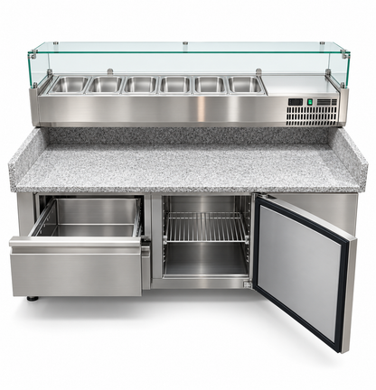 Mesa Refrigerada para Pizzas de 1 puerta + 2 Cajones Refrigerados
