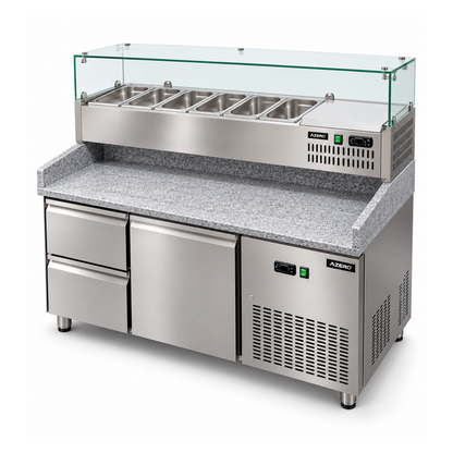Mesa Refrigerada para Pizzas de 1 puerta + 2 Cajones Refrigerados