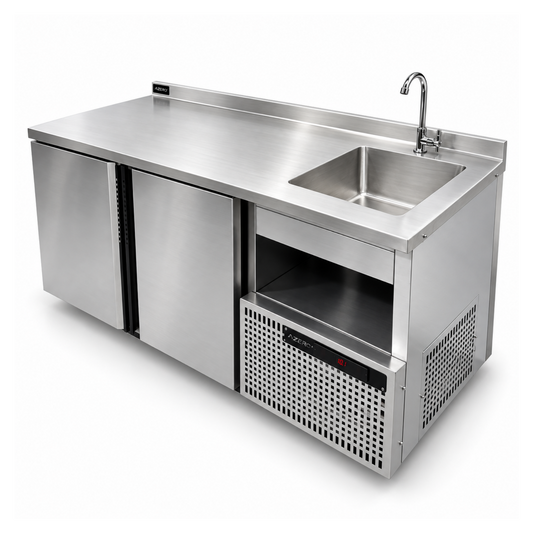 Mesa Trabajo Refrigerada con pozuelo 180 cm AZERO