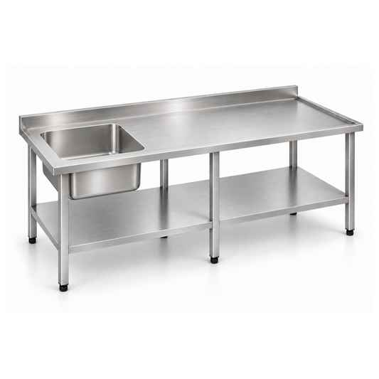 Mesa de Lavado en Acero Inoxidable con Pozuelo 2.00 mts