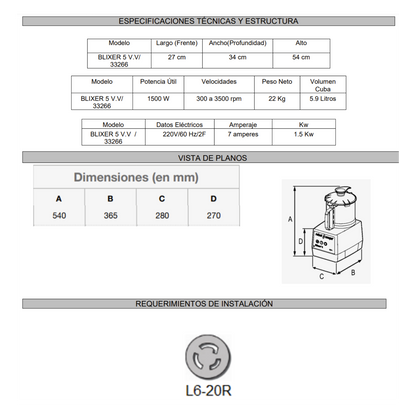 Mezclador cortador 5.9 litros BLIXER 5 V.V