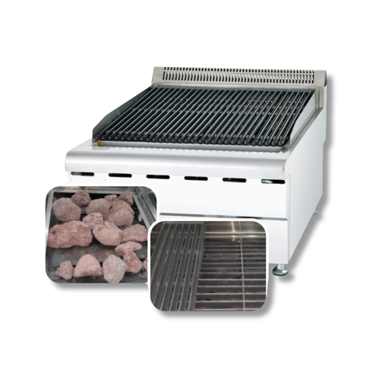 Parrilla a gas con piedra volcánica