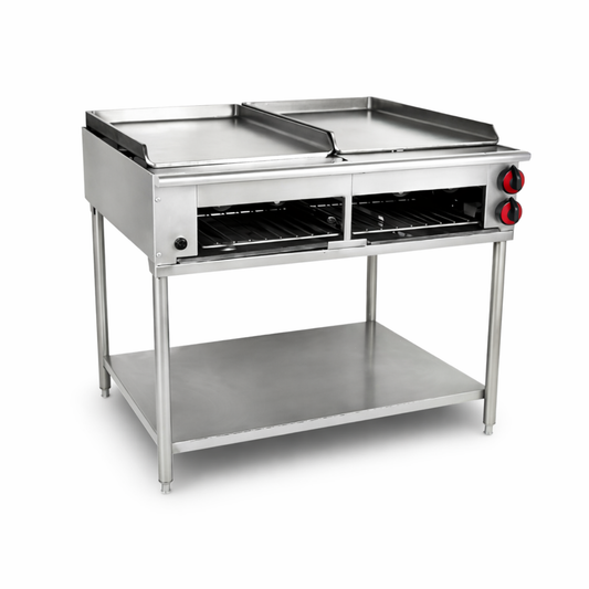 Plancha Asador doble Industrial con doble Gratinador