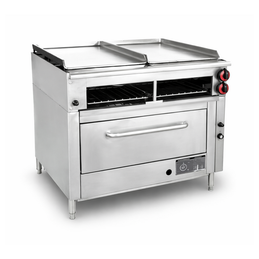 Plancha Asador doble Industrial con doble Gratinador y Horno