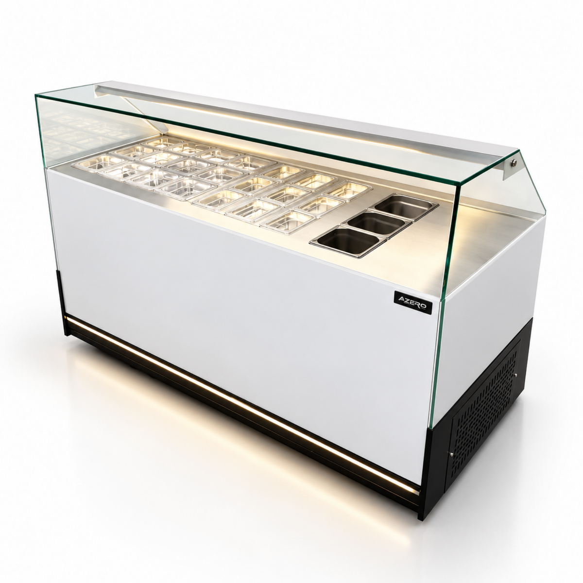 Vitrina Topinera 12 Refrigerados + 12 Neutros + 3 Calientes 160 mts. EVO WHITE