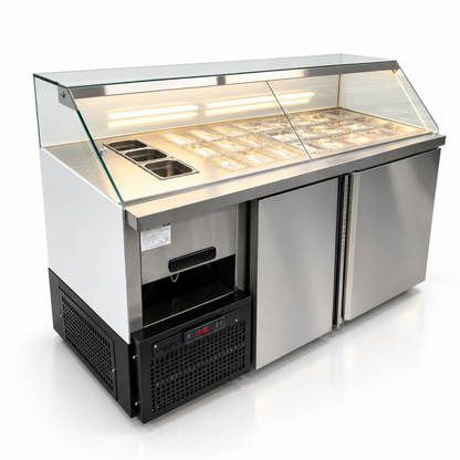 Vitrina Topinera 12 Refrigerados + 12 Neutros + 3 Calientes 160 mts. EVO WHITE