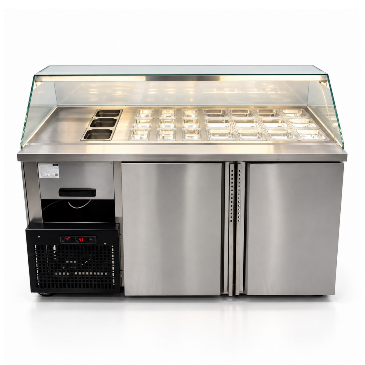 Vitrina Topinera 12 Refrigerados + 12 Neutros + 3 Calientes 160 mts. EVO WHITE