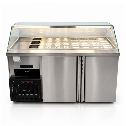 Vitrina Topinera 12 Refrigerados + 12 Neutros + 3 Calientes 160 mts. EVO WHITE