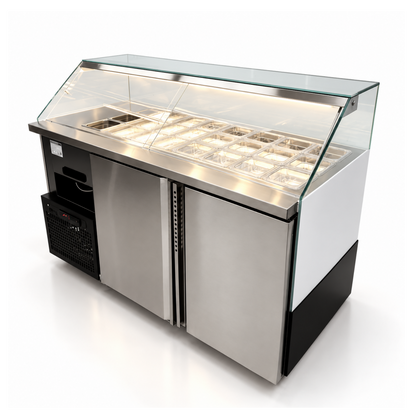 Vitrina Topinera 12 Refrigerados + 12 Neutros + 3 Calientes 160 mts. EVO WHITE