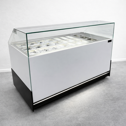 Vitrina Topinera 12 Refrigerados + 12 Neutros + 3 Calientes 160 mts. EVO WHITE