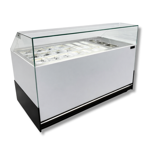 Vitrina Topinera 12 Refrigerados + 12 Neutros + 3 Calientes 160 mts. EVO WHITE