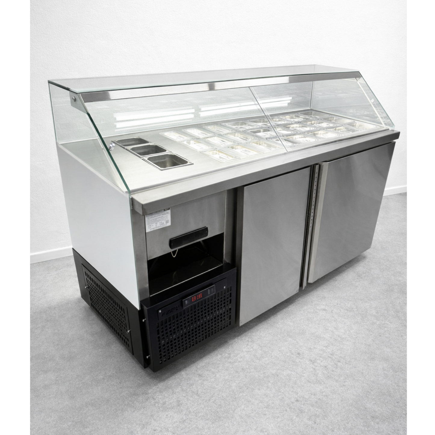 Vitrina Topinera 12 Refrigerados + 12 Neutros + 3 Calientes 160 mts. EVO WHITE