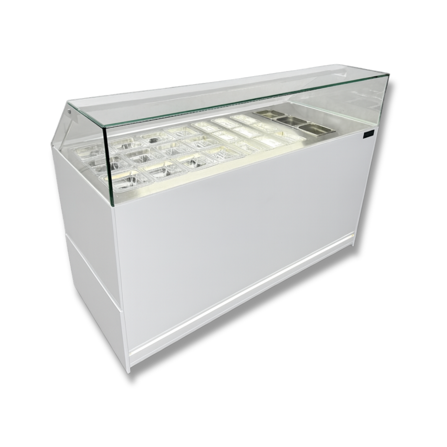 Vitrina Topinera 12 Refrigerados + 12 Neutros + 3 Calientes 160 mts. EVO WHITE