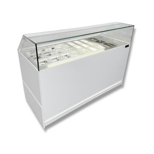Vitrina Topinera 12 Refrigerados + 12 Neutros + 3 Calientes 160 mts. EVO WHITE