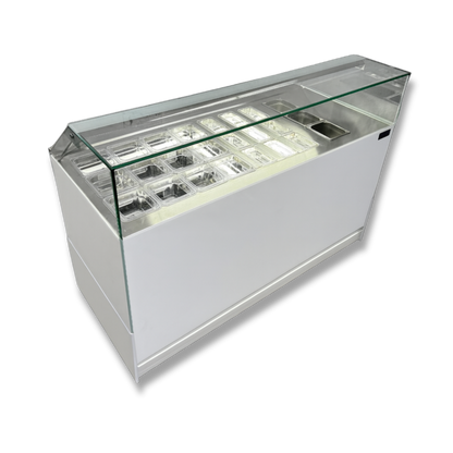 Vitrina Topinera 12 Refrigerados + 12 Neutros + 3 Calientes 160 mts. EVO WHITE