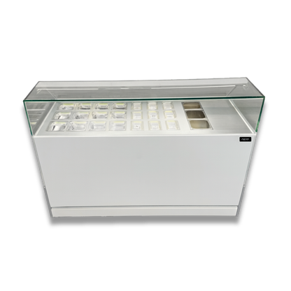 Vitrina Topinera 12 Refrigerados + 12 Neutros + 3 Calientes 160 mts. EVO WHITE