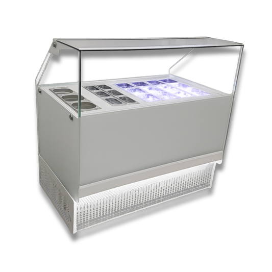 Vitrina topinera 12 Refrigerados + 6 Neutros + 3 Recipientes Calientes WHITE